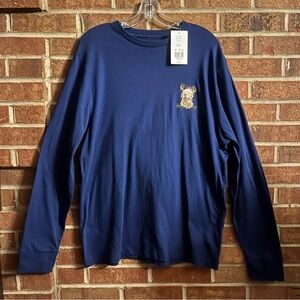 Crown & Ivy Men’s Navy Blue Lounge Pajama Shirt Christmas Golden Retriever Dog L